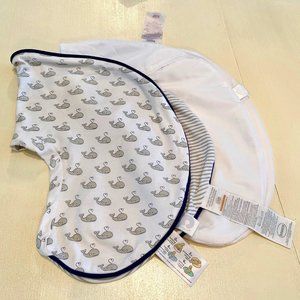 Set of 2 Boppy Covers * Waterproof White • Gray Whales/Stripes